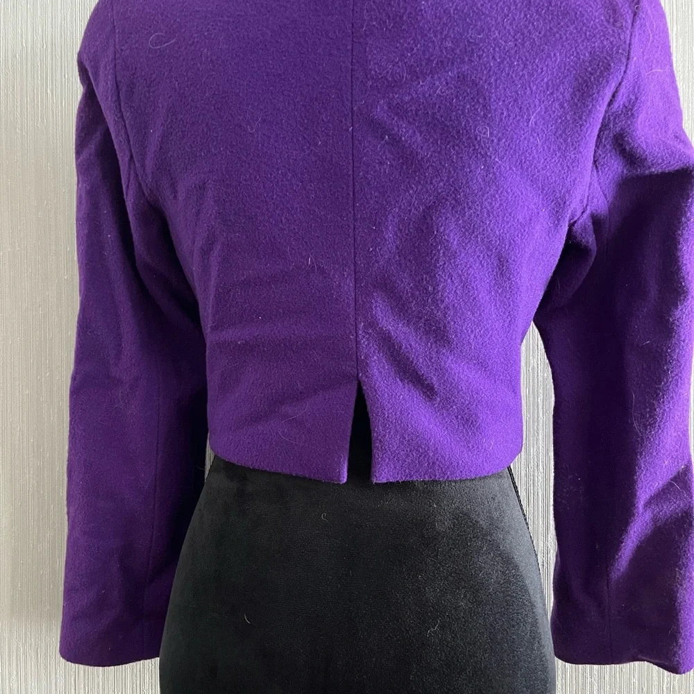 Vintage Express Purple Wool Cropped Blazer Jacket Small 1980s Statement - Picture 5 of 6